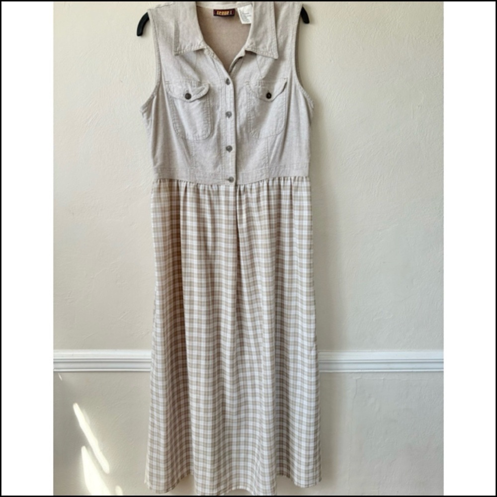 Vintage Faded Glory‎ Sleeveless Tan Plaid Skirt Maxi Dress